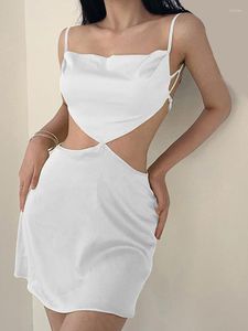 Casual Dresses Zsking Y2K Sexig Sling Cutout Backless Sleeveless Satin Fashion Mini Dress Chic Club Party Gala Elegant Women Summer