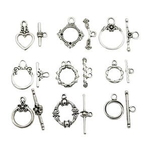 TOGGLE CLASP HOOKS Antik Silver Twist Ring Heart Round med bar för armband DIY -smycken Fynd 75 st Zinklegering