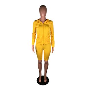 Designer Summer Tracksuits Two Piece Sets Women Outfits Long Sleeve Hooded Jacekt and Shorts Casual Sportswear Sweatsuits Bulk items Wholesale Clothing 9407