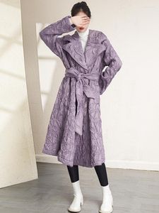 Women's Jackets Miyake Pleated Cotton Coat Women's Autumn And Winter Design Sense Loose Thickened Warm Belt Mid-length Windbreaker