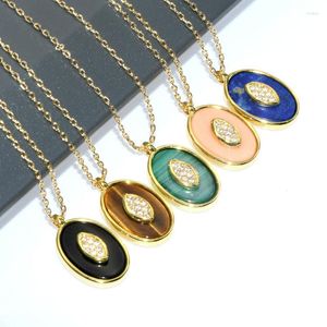 Anhänger Halsketten Großhandel natürliche Edelstein -Lapis -Malachit Onyx Sonnenstein Oval Form Augen Zauber gepflasterte verstellbare Ketten Halskette Geschenk