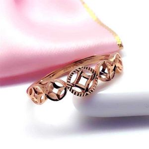 Band Rings Classic 585 Purple Gold Copper Coin resizable rings for women 14K Rose Gold Plated Chinese Style Fashion Wedding Jewelry Gift AA230306