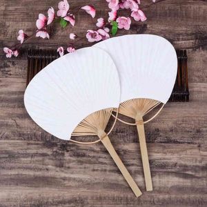 bambu 50pcs Pure white bamboo handle blank calligraphy painting blank group fan white fan summer