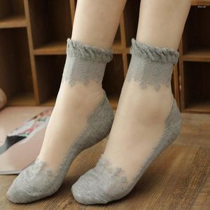 Women Socks 1Pair Lace Ruffle Ankle Sock Soft Comfy Sheer Silk Cotton Elastic Mesh Knit Frill Trim Transparent