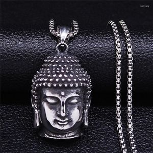 Anhänger Halskette Böhmen Yoga Buddha Kopf Edelstahl Halskette Frauen Silber Farbe Statement Schmuckhalskragen Para Mujer NZZ64S04