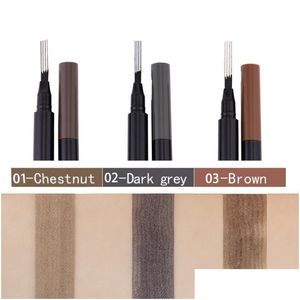 Eyebrow Enhancers Miss Rose Pencil Waterproof Fork Tip Tattoo Pen 4 Head Fine Sketch Liquid Enhancer Dye Tint 3 Color Drop Delivery Dhbnr