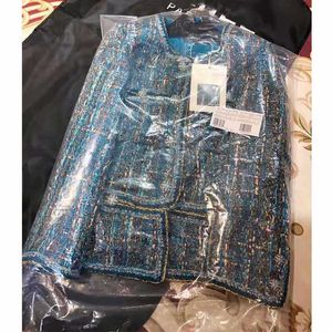 Giacche da donna Designer Cosmicchic Donna Autunno Elegante Tweed Cappotto corto in lana di lusso OL Ladies Blue Pocket Runway Abbigliamento 201013 XN0W