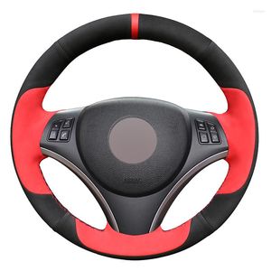 Coprivolante Coprivolante in pelle scamosciata nera rossa Copriauto cucito a mano per M Sport Serie 3 E91 320i 325i 330i 335i M3 E90 E92 E93