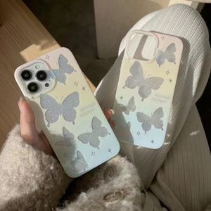 Double-sided film covering Flash powder butterfly mobile phone case For iPhone14ProMax 14Pro 14 13ProMAX with Metal keys