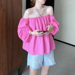 Women's Blouses Sexy Off Shoulder Bustier Women Blouse Puff Long Sleeve Shirt Female Cropped Tube Tops Corset