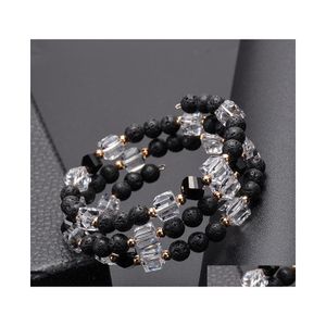 Beaded Strands Perfect Gift For The Person You Love Natural Square Crystal Winding Bracelet Fashion Lava Stone Women And Men Drop D Dh2Nf