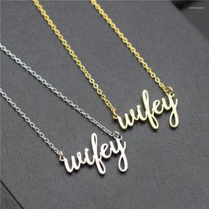 Chains Stainless Steel Text Script Wifey Necklace For Women Collier Femme My Wife Charm Gold Pendant Friends Fashion Jewerly