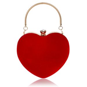 HBP Red Heart Design Mulheres embreagem pequenos diamantes de veludo de veludo dourado para festas bolsas de casamento para feminino