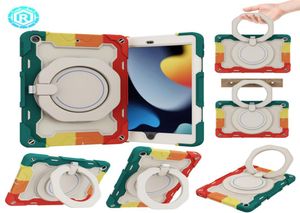 Caixa de armadura arco -íris portátil para iPad Pro 129 102 11 97 Air4 mini 4 5 6 corda de corda pendurada anel giratório de silicone robusto