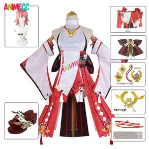 Anime kostymer genshin påverkar yae miko guuji yae cosplay kommer kawaii cos wigs skor spel enhetliga klänningar kläder halloween kommer för kvinnor z0301