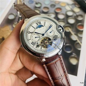 Relógios de pulso de marca completa masculinos estilos automáticos mecânicos de luxo com pulseira de couro CA 82