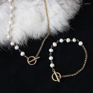 Halsbandörhängen Set Modagirl Handgjorda smycken Hawaiian Gold Pearl 316L Rostfritt stålarmband för kvinnliga festtillbehör