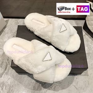 Med Box Womens Fashion Slippers Shearling Criss-Cross Sandals Slide Designer Rubber Moccasins Women Shoes Storlek 35-40