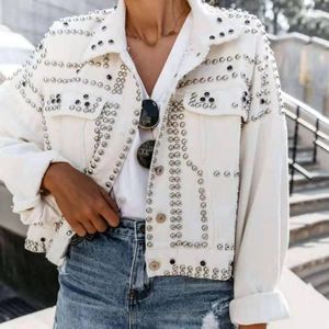 Women's Jackets Harajuku Denim Coat Women Rivet Short Jeans Lady Casual Loose Single Breasted Tops