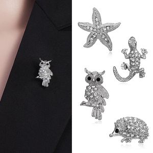 Rinhoo Retro Crystal Silver Color Animal Brooches for Women Romantic Wedding Rhinestone Party Owl Starfish Hedgehog Brooch Pin