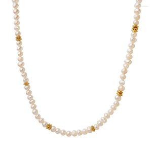 Choker Minar Classic Natural Freshwater Pearl Strand Naszyjnik dla kobiet 18 -karatowy złoto stal nierdzewna biżuteria