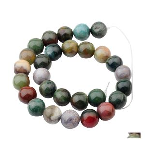 Crystal Natural Fancy Jasper Rios redondos de 14 mm para Diy Fazendo Charm Jewelry Colar Bracelet Loose 28pcs Stone Indian Agate Drop Deli Dhtj6