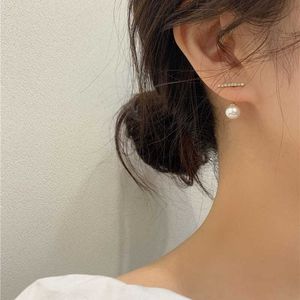 Charm New Korean Crystal Line Metal Pearl Stud Earrings For Women Girl Simple Gold Color Small Earring Party Jewelry G230307