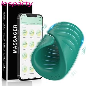 Vibratörler Bluetooth Uygulama Penis Eğitim Erkekler için Vibratör Seks Makinesi Erkek Mastürbatör Oyuncak Gecikme Halka Glans Trainer 230307