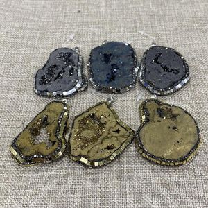 Pendant Necklaces Natural Stone Resin Crystal Necklace Two-color Diamond Inlaid For Jewelry Making DIY Charm 68x45mm