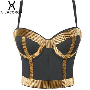 Женские танки Camis Tube Top Top Spaghetti Best Women Women Camis Metal Splicing Sling Stage Slim Corset Top Top Black High Street Night Club Top Top жилет 230306