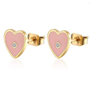 Ohrstecker Mode Zarte Edelstahl Zirkon Stein Gold Herz Rosa Schmuck Für Frauen Mädchen Geschenke