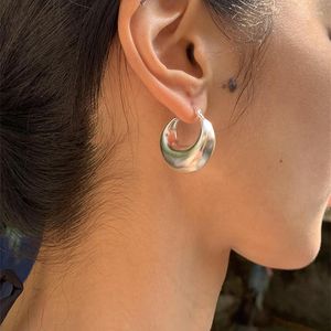 Hoop Earrings Big Silver Color Hoops Minimalist Thick Tube Round Circle For Women 2023 Trendy Jewelry Accessories Gifts