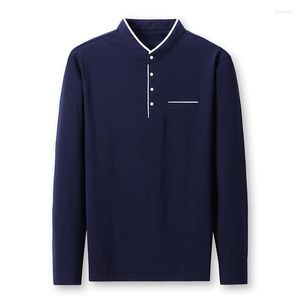 Men's T Shirts Spring Summer T-Shirt Men Cotton Shirt Solid Tshirt Mandarin Collar Long Sleeve Top Brand Slim Fit Tee 5XL