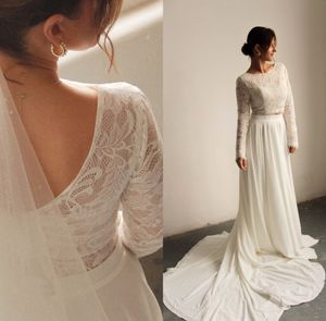 Bohemina Wedding Dresses 2 Pieces Wedding Dress Set Long Sleeves Lace with Chiffon Bridal Gowns 2023 Boho