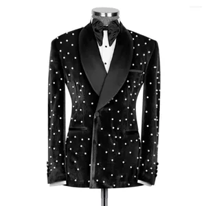 Ternos masculinos Velvet Men Jacket Slim Fit 2 Peças/Pearl Bordado de Personalização Avançada Mens Blazer/Moda Noivo de Casamento