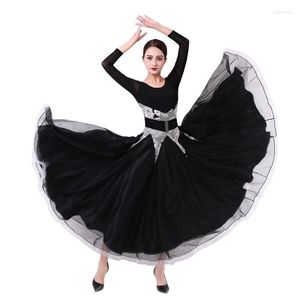 Stage Wear Black Ballroom Dress Women Women Standard Social Flamenco para dançar longos trajes de Waltz Tango