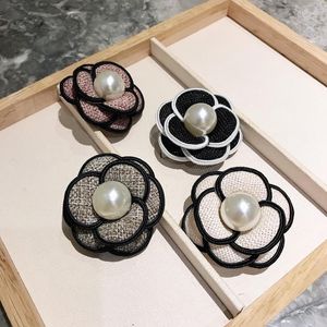 Brooches Fabric Camellia Flower Brooch Pearl Corsage Shirt Collar Pins Dual-use Hairpin Fashion Jewelry Gifts For Women Accessories