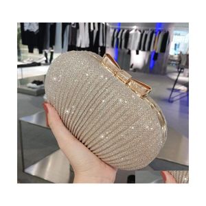 Handtaschen Geldbörsen Goldene Abend-Clutch-Tasche Frauen Taschen Hochzeit Glänzende Braut Metallschleife Kette Shoder Drop Delivery Party Events Accesso Dhwpn