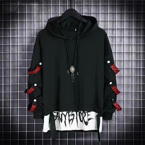 Mens Hoodies Sweatshirts Autumn Hoodie Sweatshirt Casual Black Tops Techwear Hip Hop Harajuku Patchwork Japanese Streetwear Men 3XL 230307