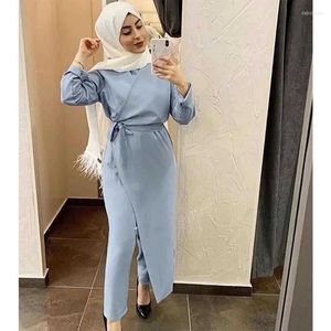 Casual Dresses Jumpsuit Muslim Sets Dress Women Elegant Patchwork Wrap Skirt Wide Leg Pants Matching Suit Islam Dubai Turkey Abaya Summer