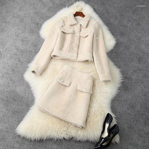 Abiti da lavoro STREET 2023 HIGH Designer Suit Set Minigonna da donna in pelliccia di mohair