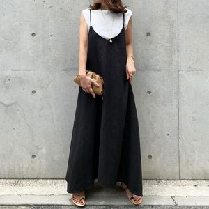 Casual Dresses Fashion Dress Solid Color Loose Black Slim Suspender Pullover Elegant Chic Ladies Leisure Summer 2023