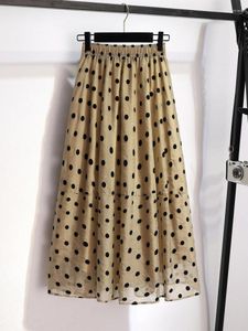 Kjolar tyll kvinnor elastisk hög midja sommar vintage dot a-line kvinnlig all-match elegant kontor midi kjol avslappnad 2023