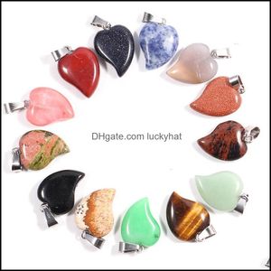 Charms Charms Natural Quartz Heart Stone Pinging Healing Crystal Hearts Chakra Pingents Charm for Jewelry Bating Drop Delivery Findi Dhjyi