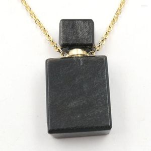 Hanger kettingen fysl lichtgele goud kleur rechthoekige vorm zwarte obsidiaan stenen parfum fles ketting amethisters kristallen sieraden