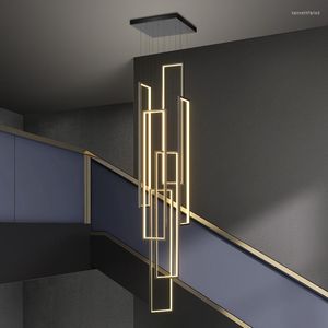 Kolye lambaları Modern Işık Lüks Merdiven Uzun Avize Basit Yaratıcı Altın Siyah Dikdörtgen Dupleks Tavan Oturma Odası Lamba