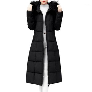 Women's Down & Parkas Elegant Winter Jacket For Women Outerwear Faux Fur Hooded Coat Long Cotton-padded Jackets Pocket Coats