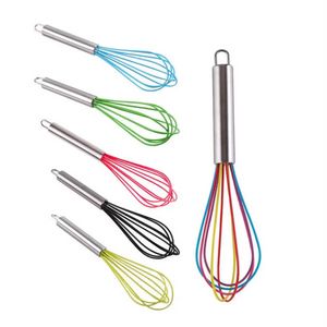 10 tums äggbeater Whisk Stirrer Tool Color Silicone Rostfritt stål Handtagsägg Mixer Hushåll Bakning E0307