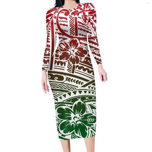 Casual Dresses Hycool Arrivals Minimalist Gradient T Shirt Dress Samoan Tribal Tattoos Print Women Polynesian Fall Long Sleeve