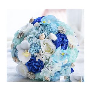 Kwiaty ślubne bukiet wybrzeża sztuczna jedwabna hortensja ogród panna młoda bukiety niebieskie plażowe rozgwiazdy nowożeńcze przyjęcie dostarczania DH5ZL